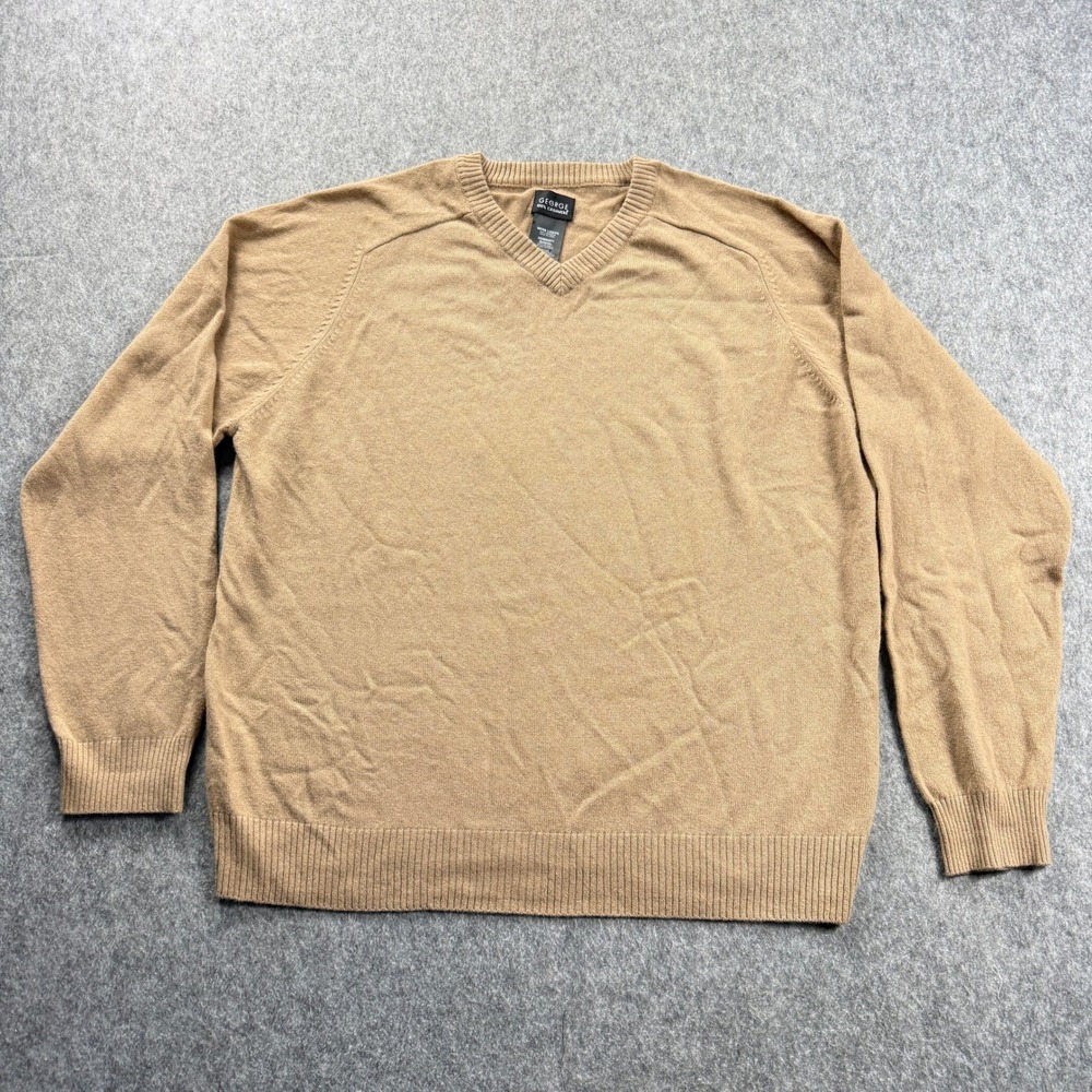 George Sweater Mens Large Khaki Tan 100% Cashmere V Neck Minimalist Quite Luxury